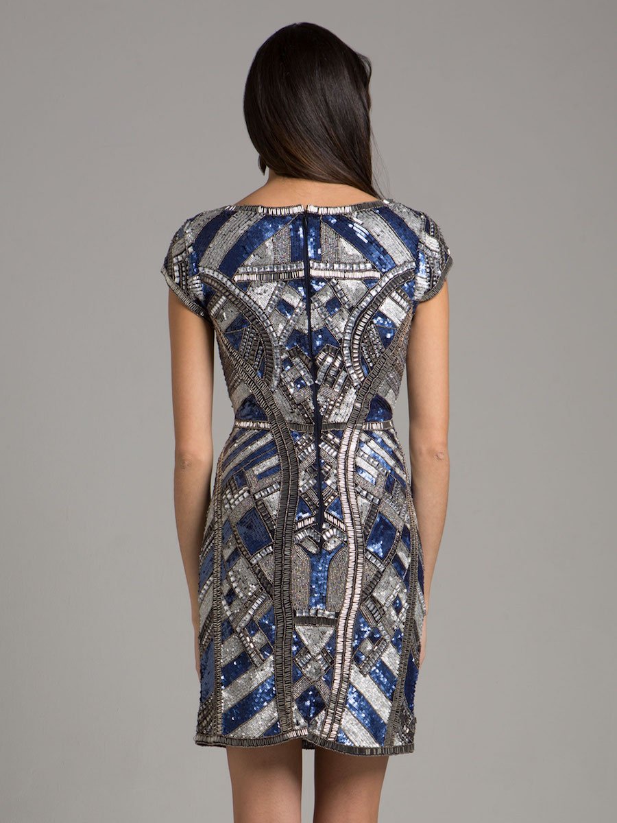 Lara 29909 - Beaded, V-neck Mini Dress