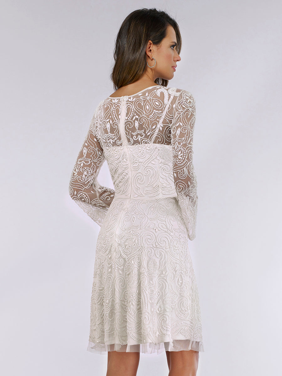 Lara Eliza Beaded A-line Bell Sleeve Bridal Short Dress