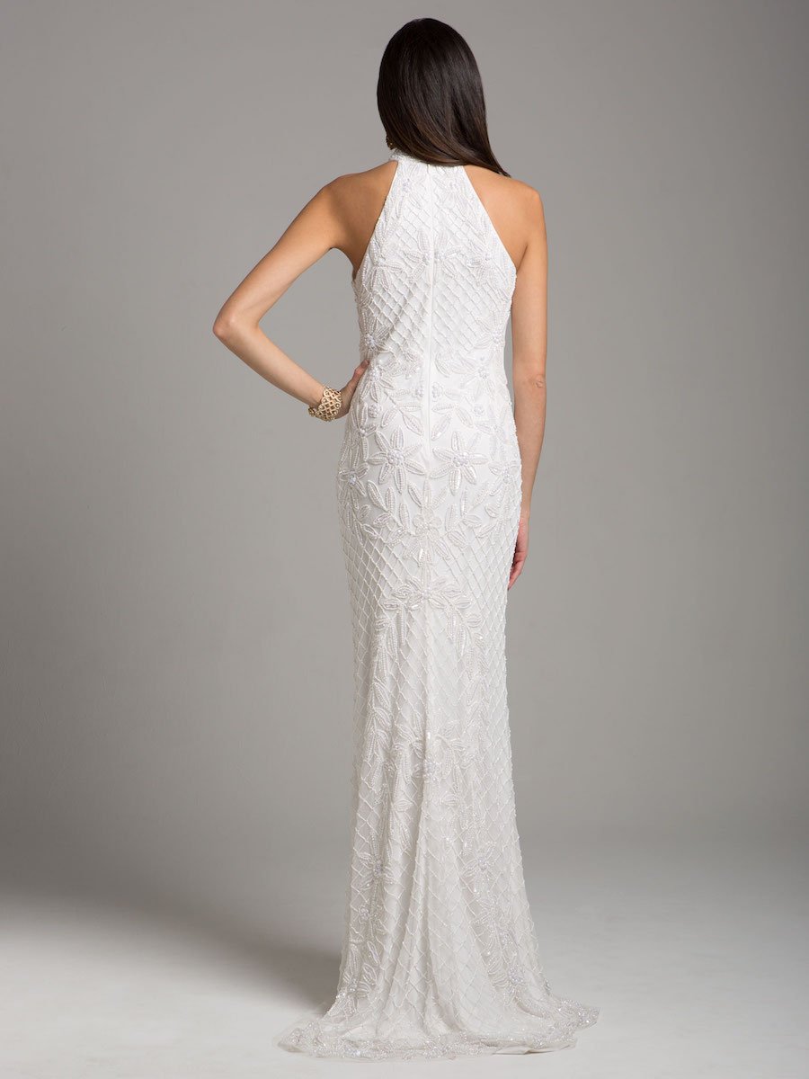 Lara Lattice-Beaded Halter Neck Sheath Wedding Gown