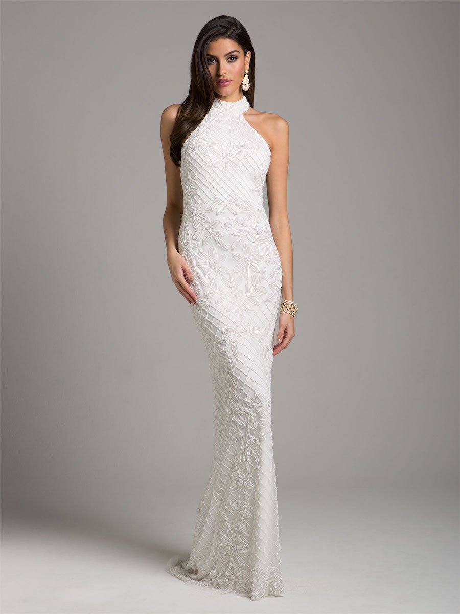 Lara Lattice-Beaded Halter Neck Sheath Wedding Gown