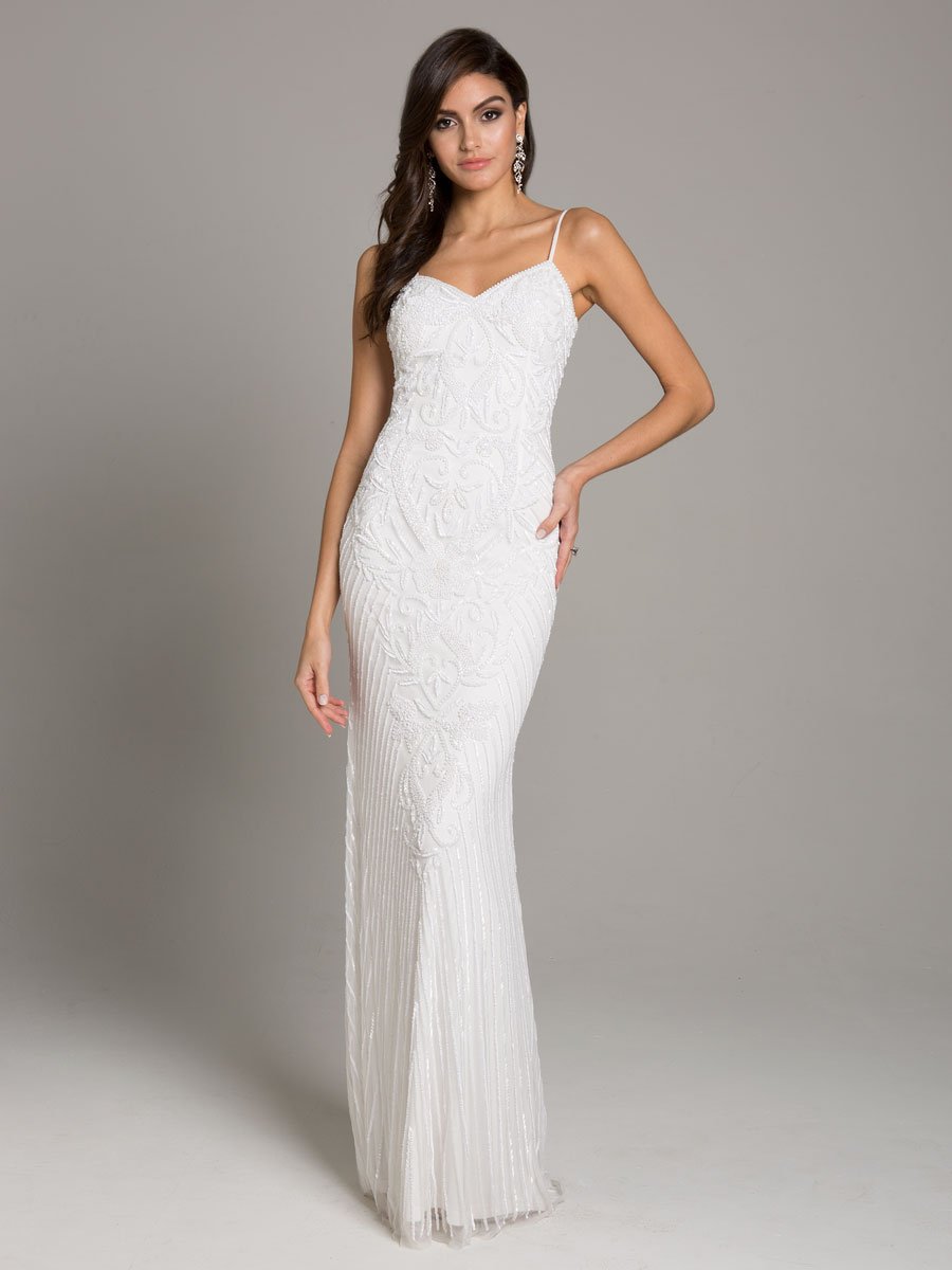 Lara Brooke Beaded Spaghetti Strap Sheath Gown