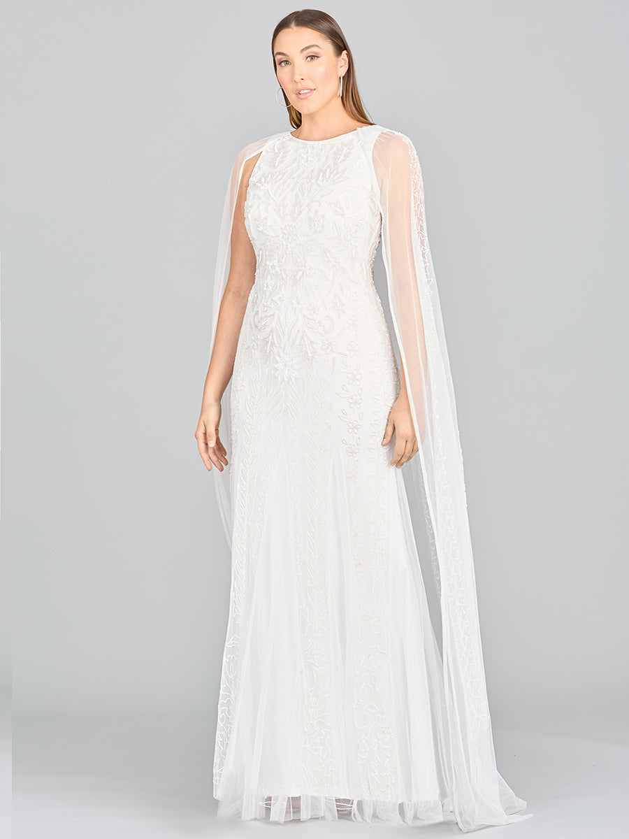 Lara Eve Beaded Cape Sleeve Wedding Dress