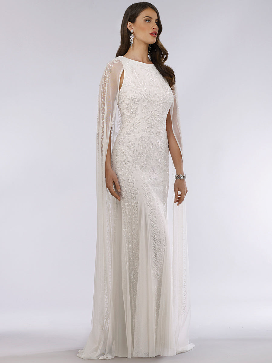 Lara Eve Beaded Cape Sleeve Wedding Dress