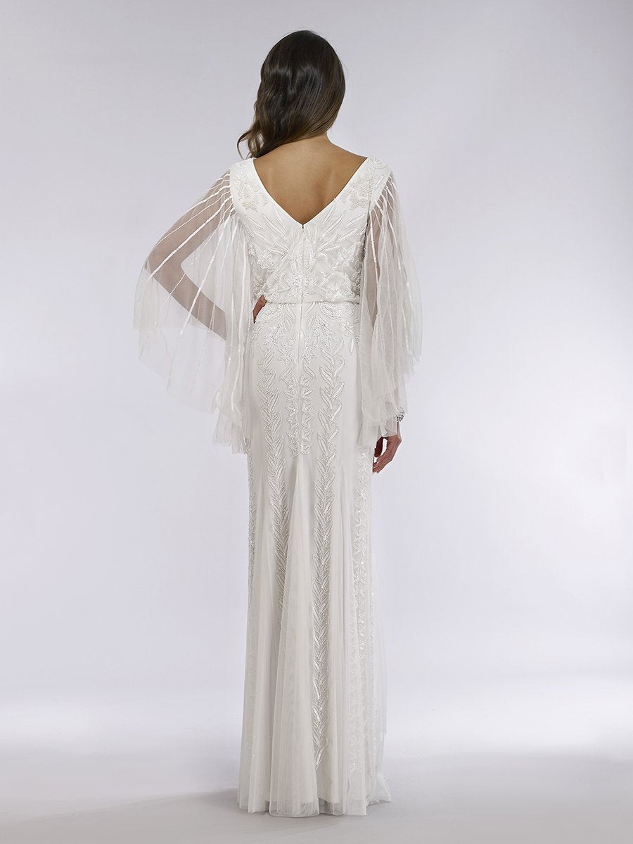 Lara Ella Beaded Cape Sleeve Wedding Dress