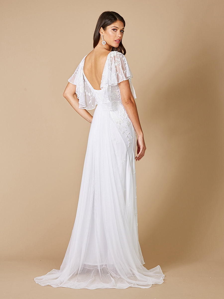 Lara Greyson Beaded Flutter Sleeve Wedding Dress