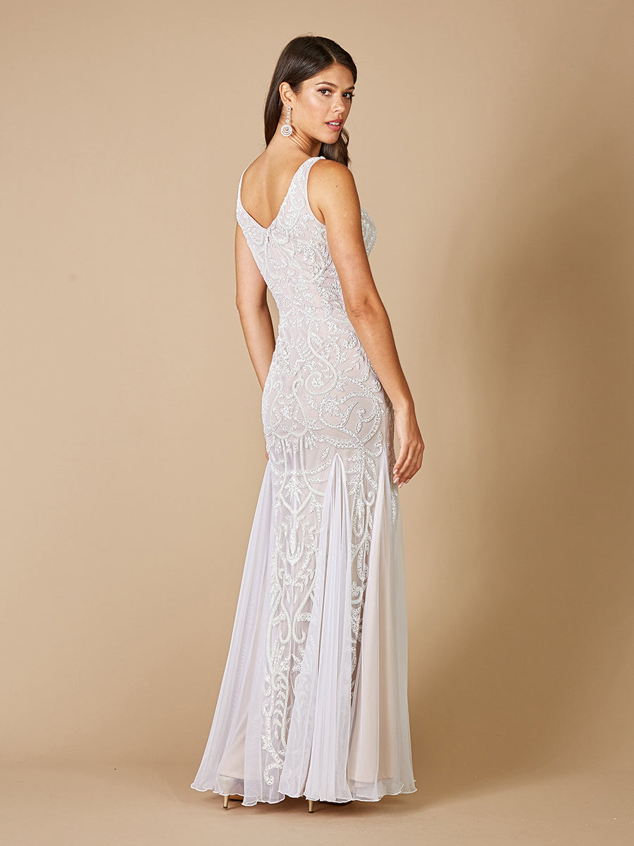 Lara Greta Beaded V-Neck Tulle Wedding Dress with Contrast Lining