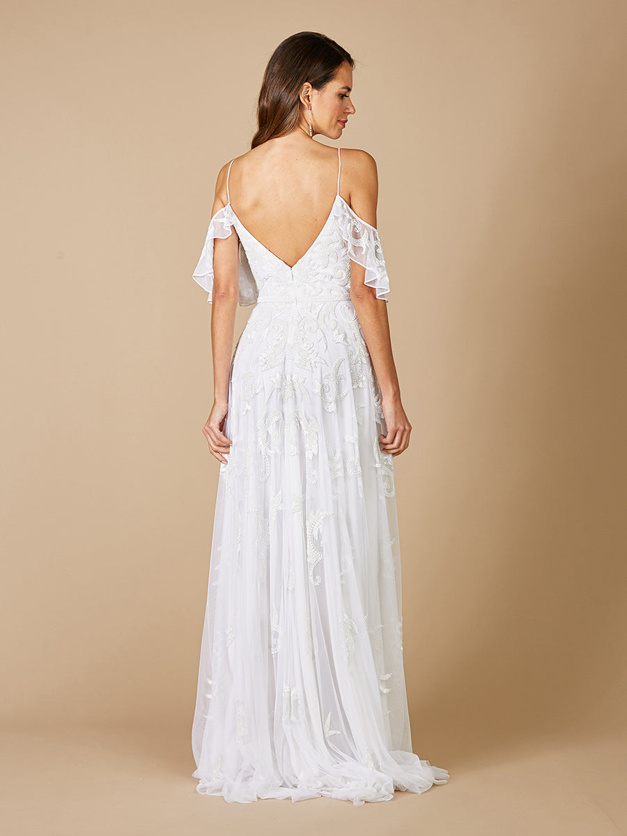Lara Giana Beaded Cold-Shoulder Wedding Dress