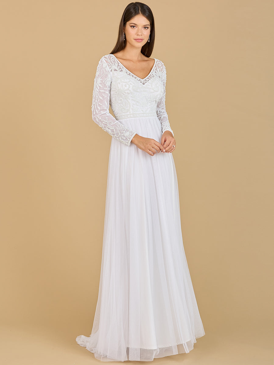 Lara Women's Long Sleeve Bridal Gown with Flowy Skirt - Ivory Lara Women's Long Sleeve Bridal Gown with Flowy Skirt - Ivory