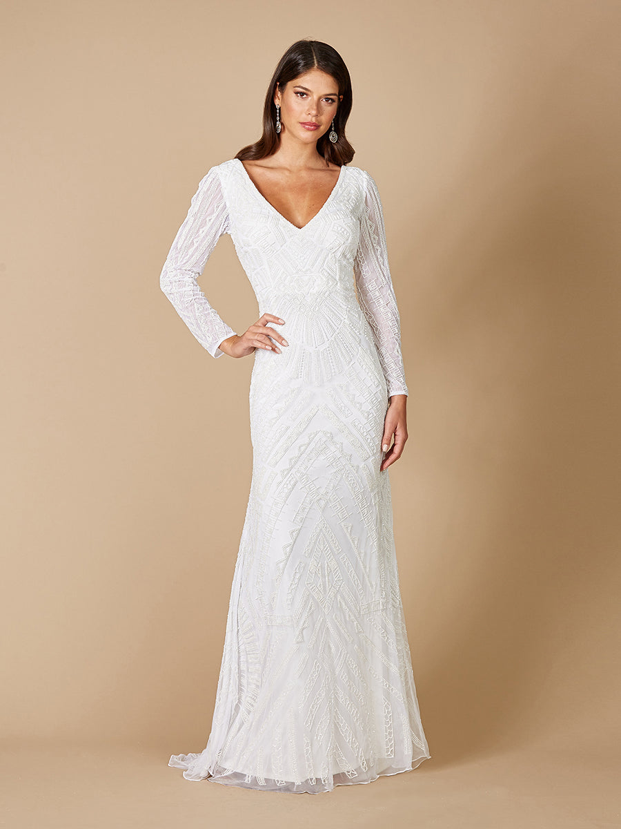 Lara Gretchen V-Neck Long Sleeve Wedding Dress