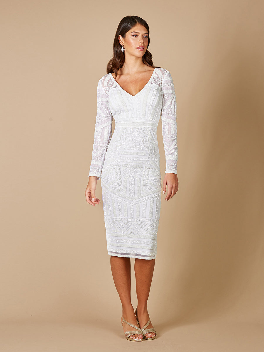 Lara Gloria Long Sleeve Beaded Midi Dress