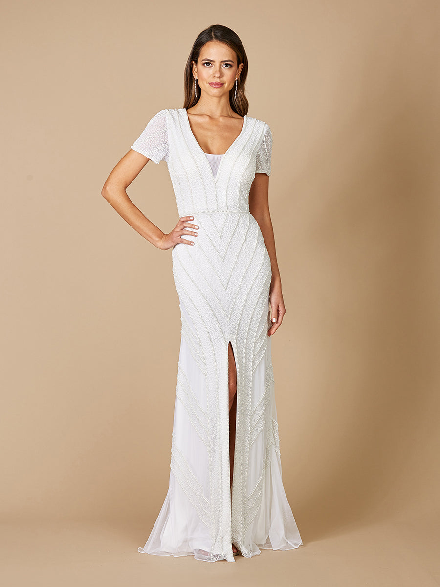 Lara Gabriella Beaded Plunge Wedding Dress