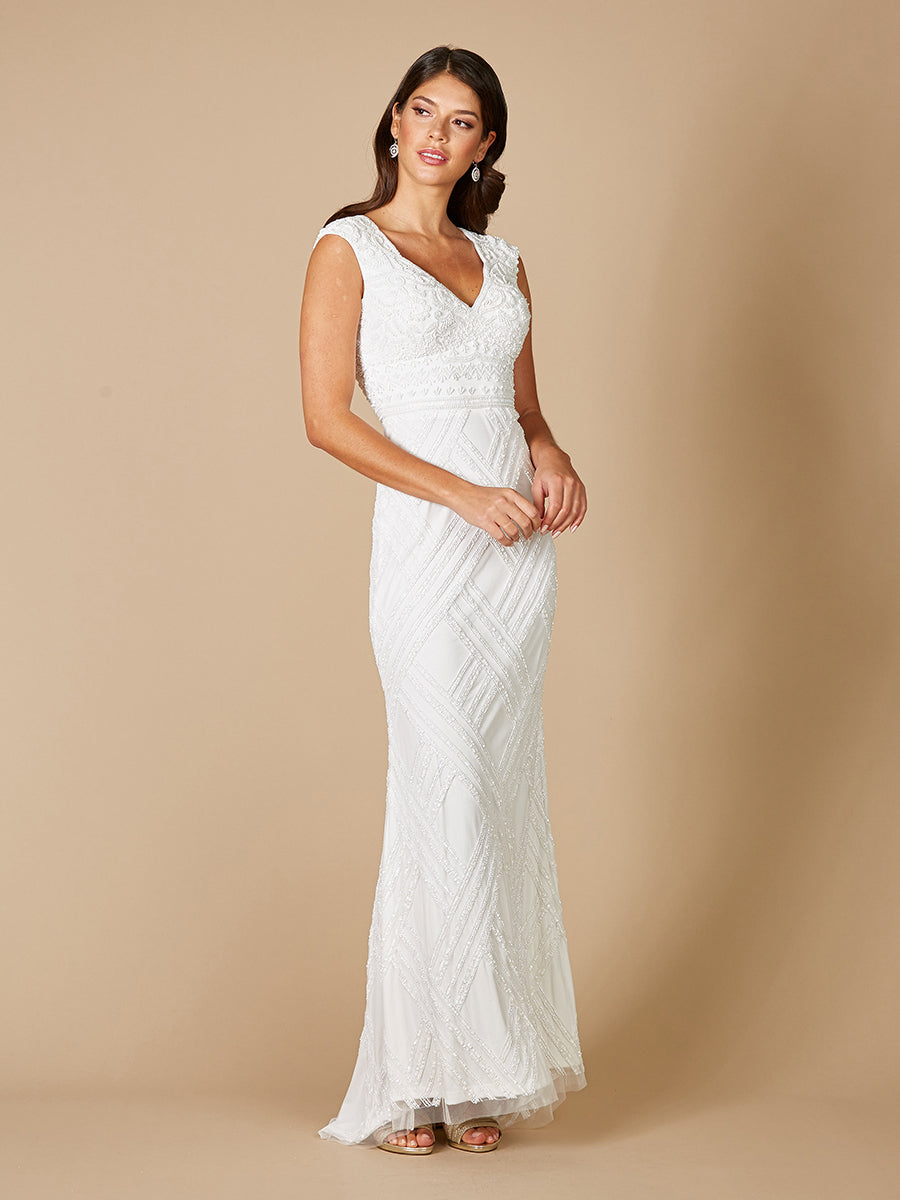 Lara 51091 Fabiana Cap Sleeve Beaded Wedding Gown Ivory / 12