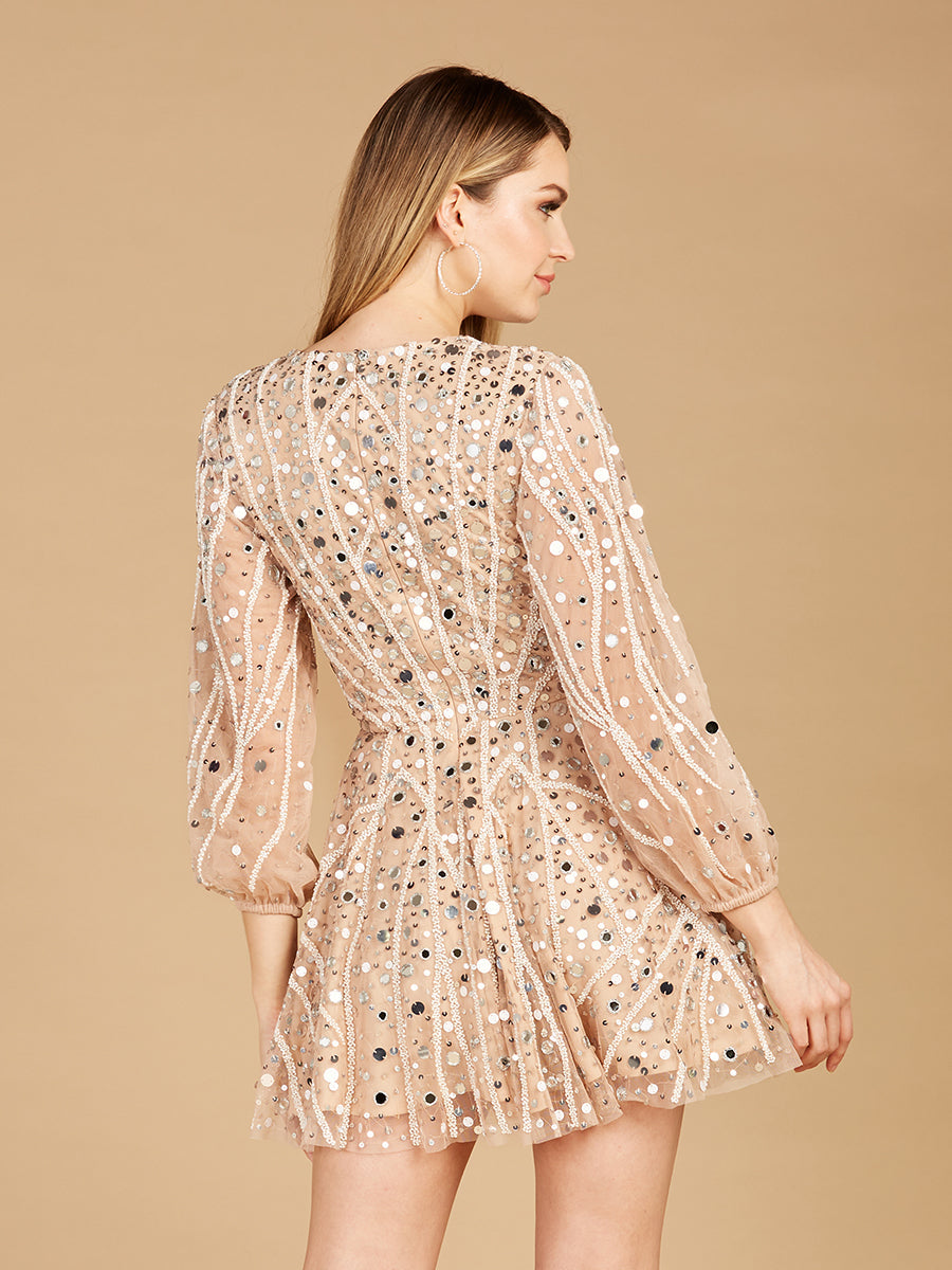 Beaded Long Sleeve Bridal Cocktail Short- OUTLET