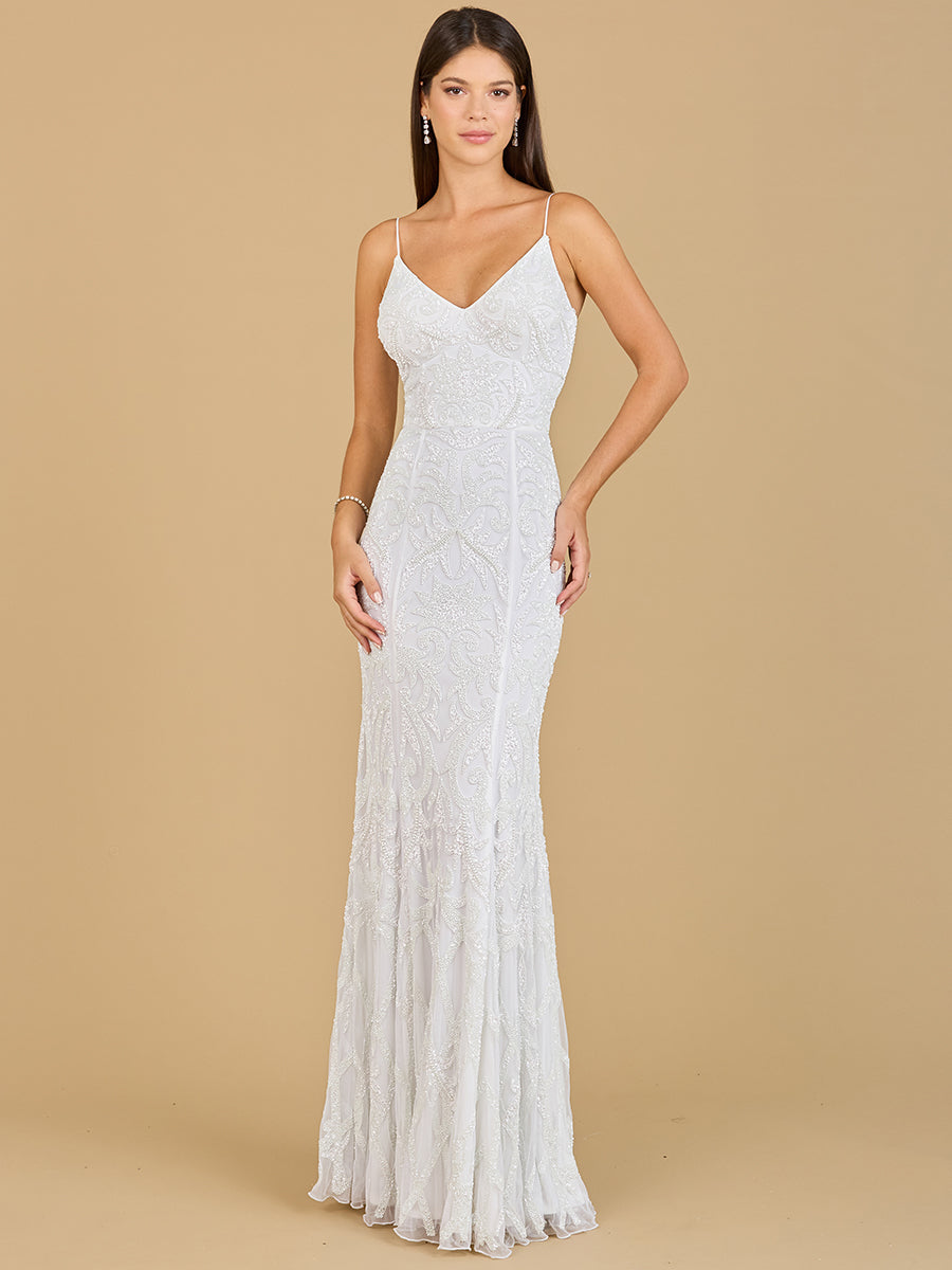 Beaded Spaghetti Strap Mermaid Gown