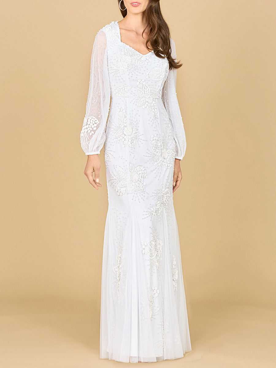 Long Sleeve Beaded Bridal Gown