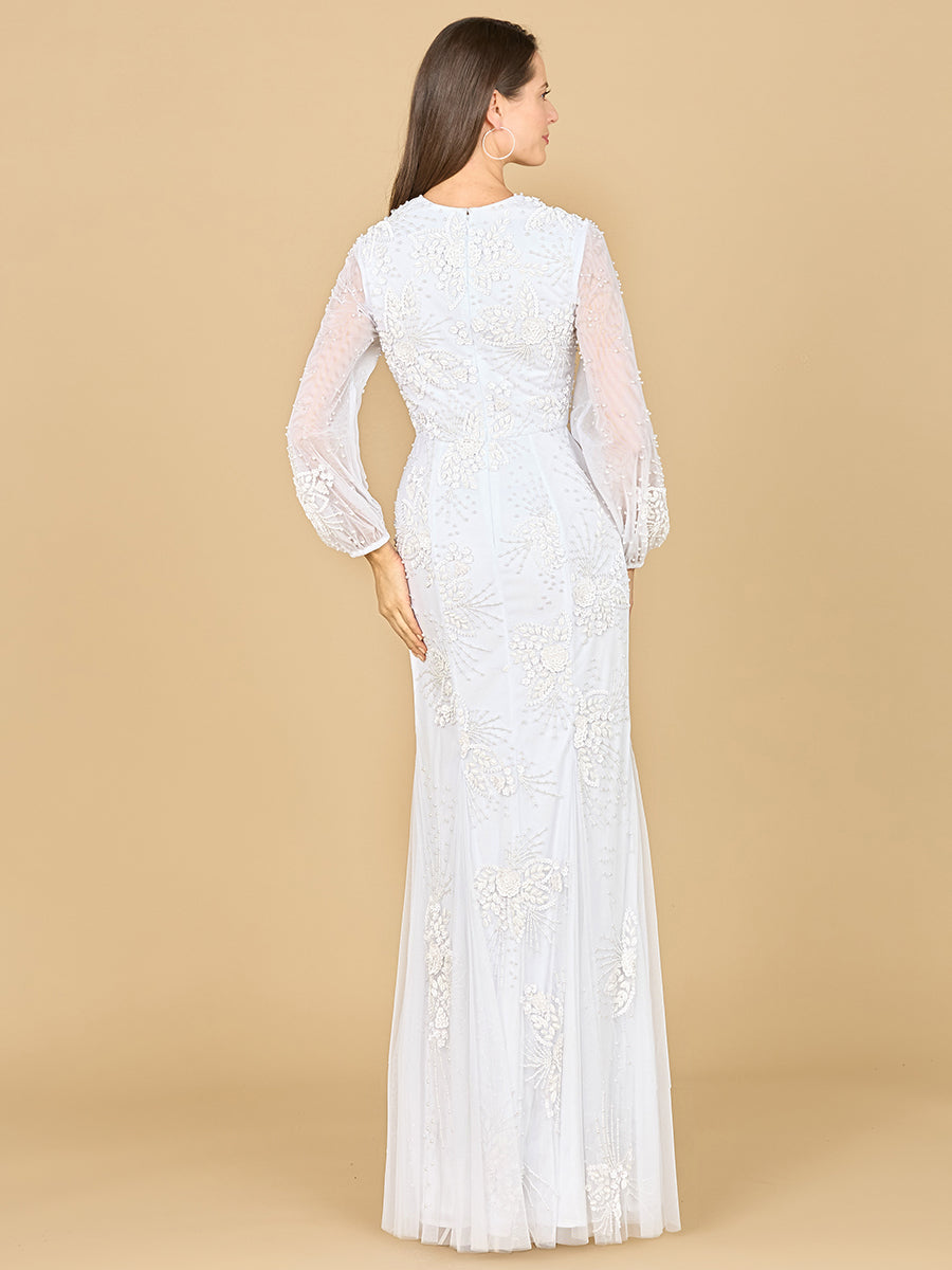 Long Sleeve Beaded Bridal Gown