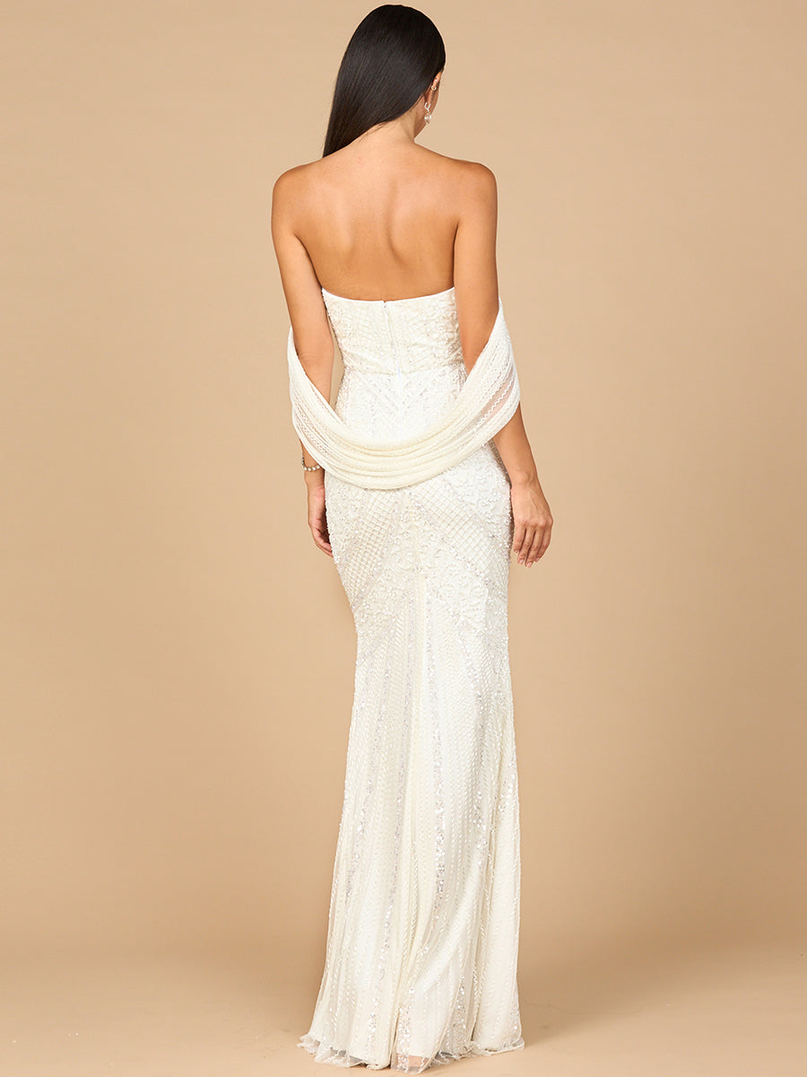 Beaded Gown with Cape Detail