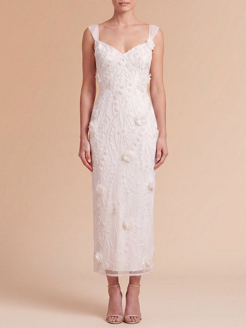 Lara Beaded Midi Dress with 3-D Florals | 51232