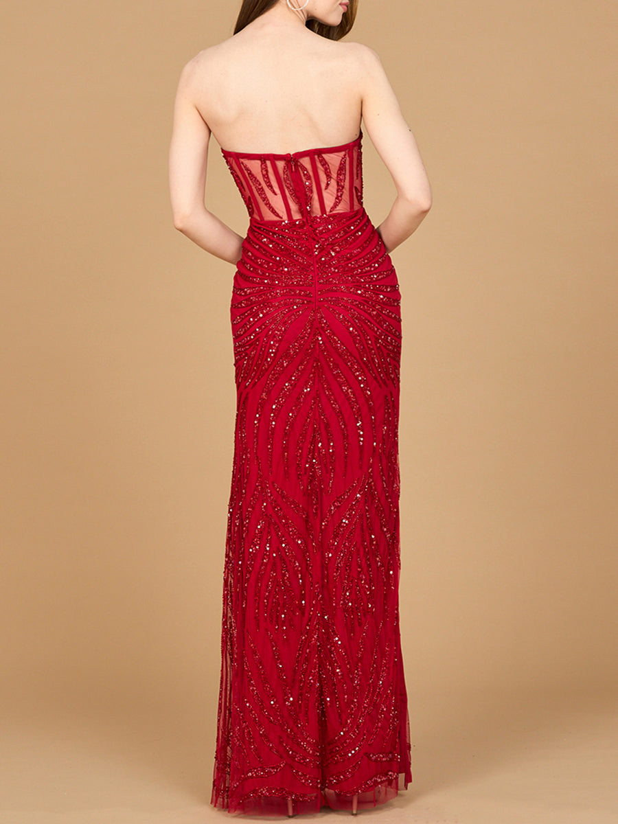 Beaded Corset Prom Dress with Slit