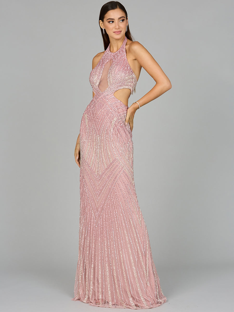 Halter Neck Beaded Dress with Cutouts