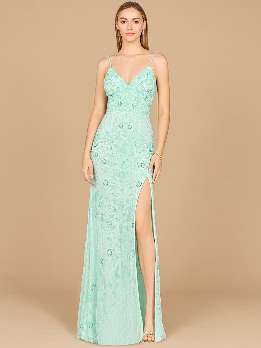 Body Con V-Neck Beaded Gown