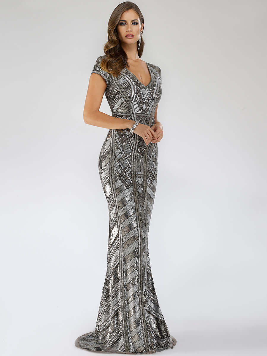 LARA 29540 Fully Sequined Embellished Formal Gown – Sleeveless Full-Length Dress