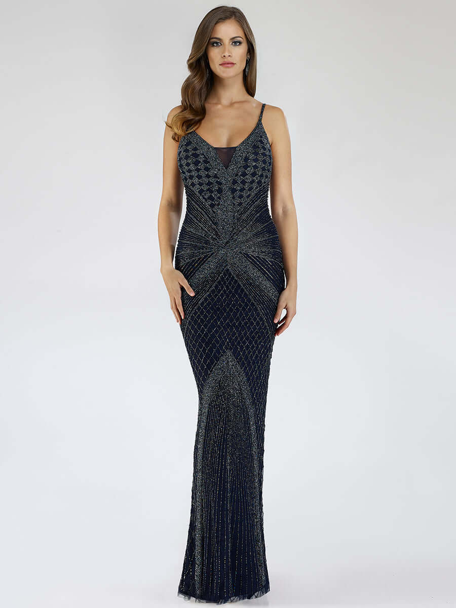 LARA 29595 Long-Sleeve Beaded Sheath Gown – Elegant Full-Length Evening Dress