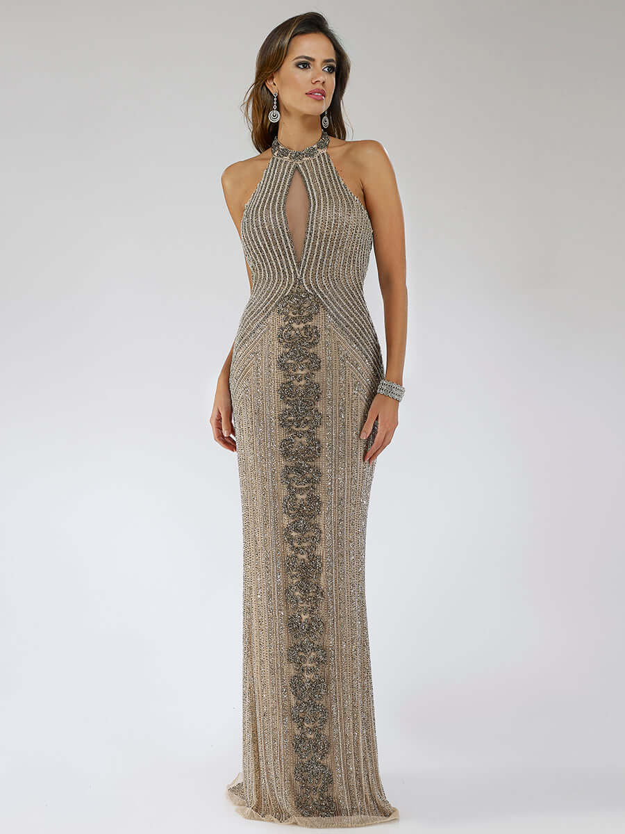 LARA 29600 Beaded Embellished Evening Gown – Long-Sleeve Formal Dress