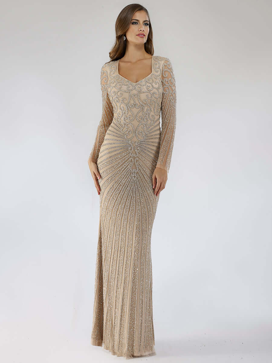 LARA 29602 Long-Sleeve Embellished Evening Gown – Elegant Full-Length Dress
