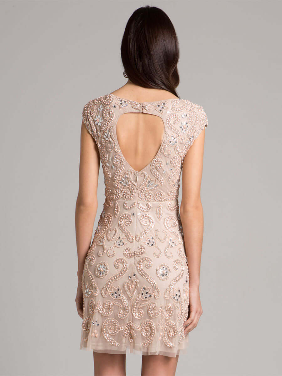 LARA 33404 Cap-Sleeve Beaded Cocktail Dress – Elegant Blush Short Dress