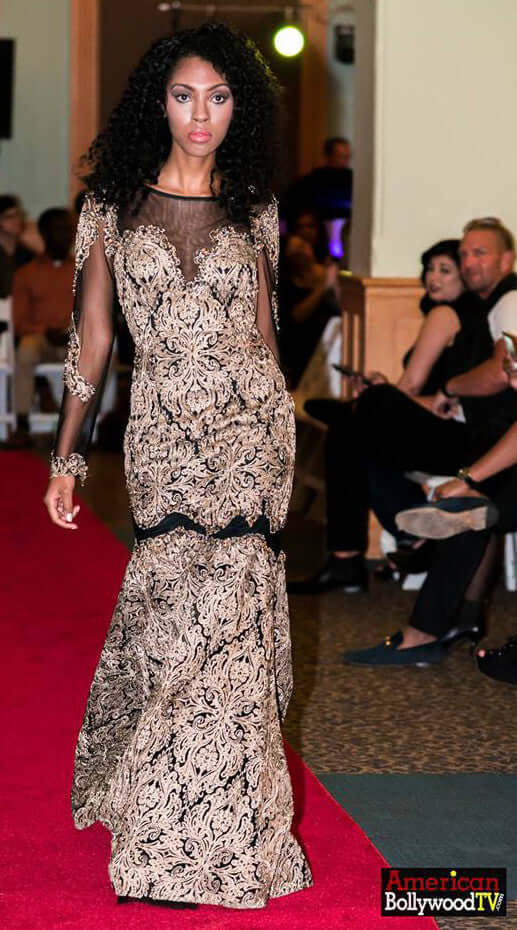 Couture Long Sleeve Jacquard Evening Gown