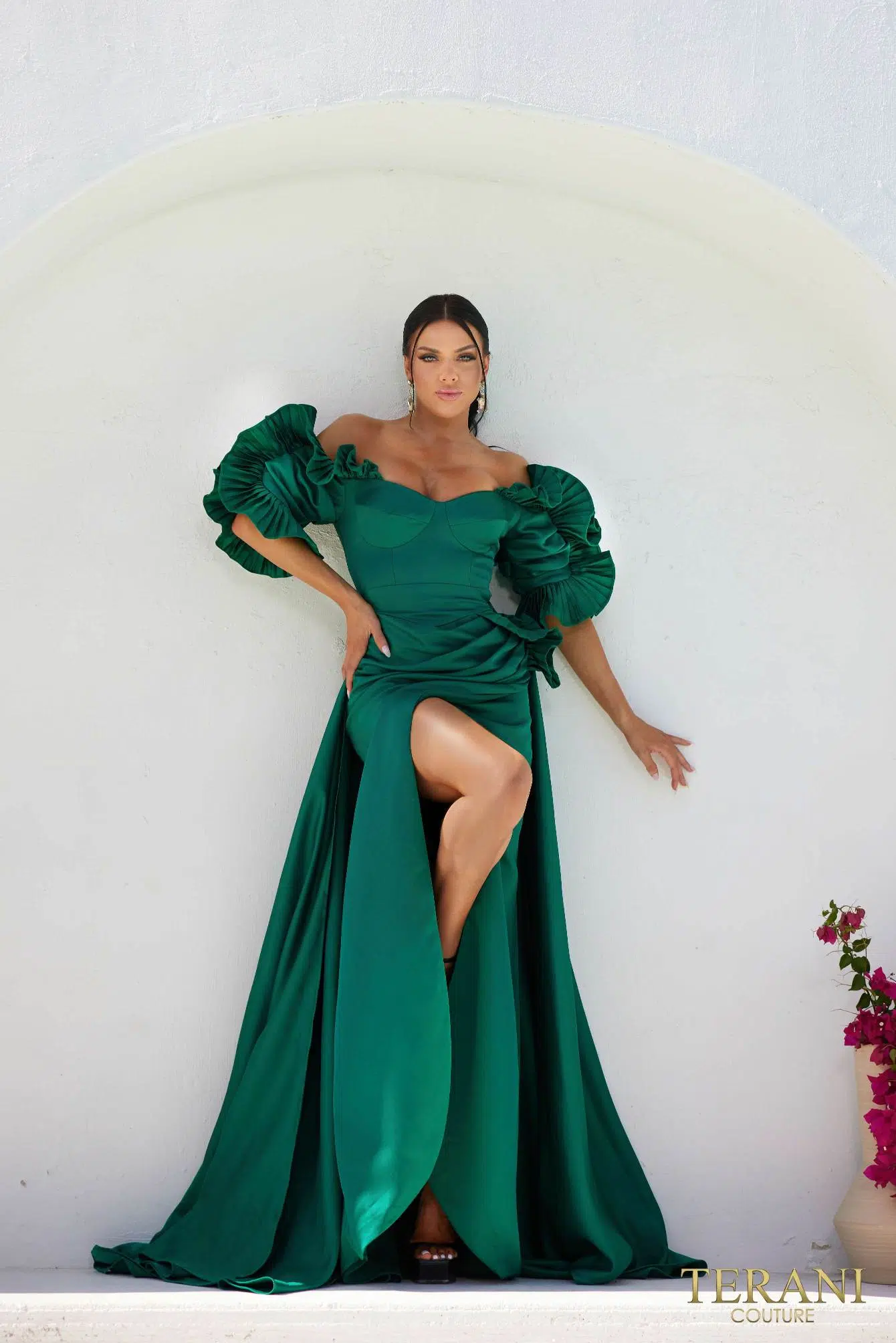 Off-Shoulder V-Line Satin Evening Dress