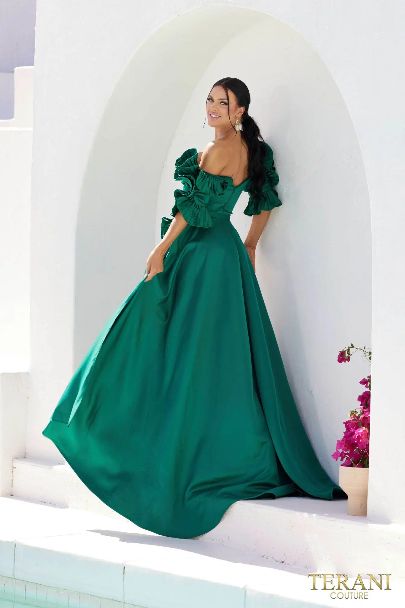 Off-Shoulder V-Line Satin Evening Dress
