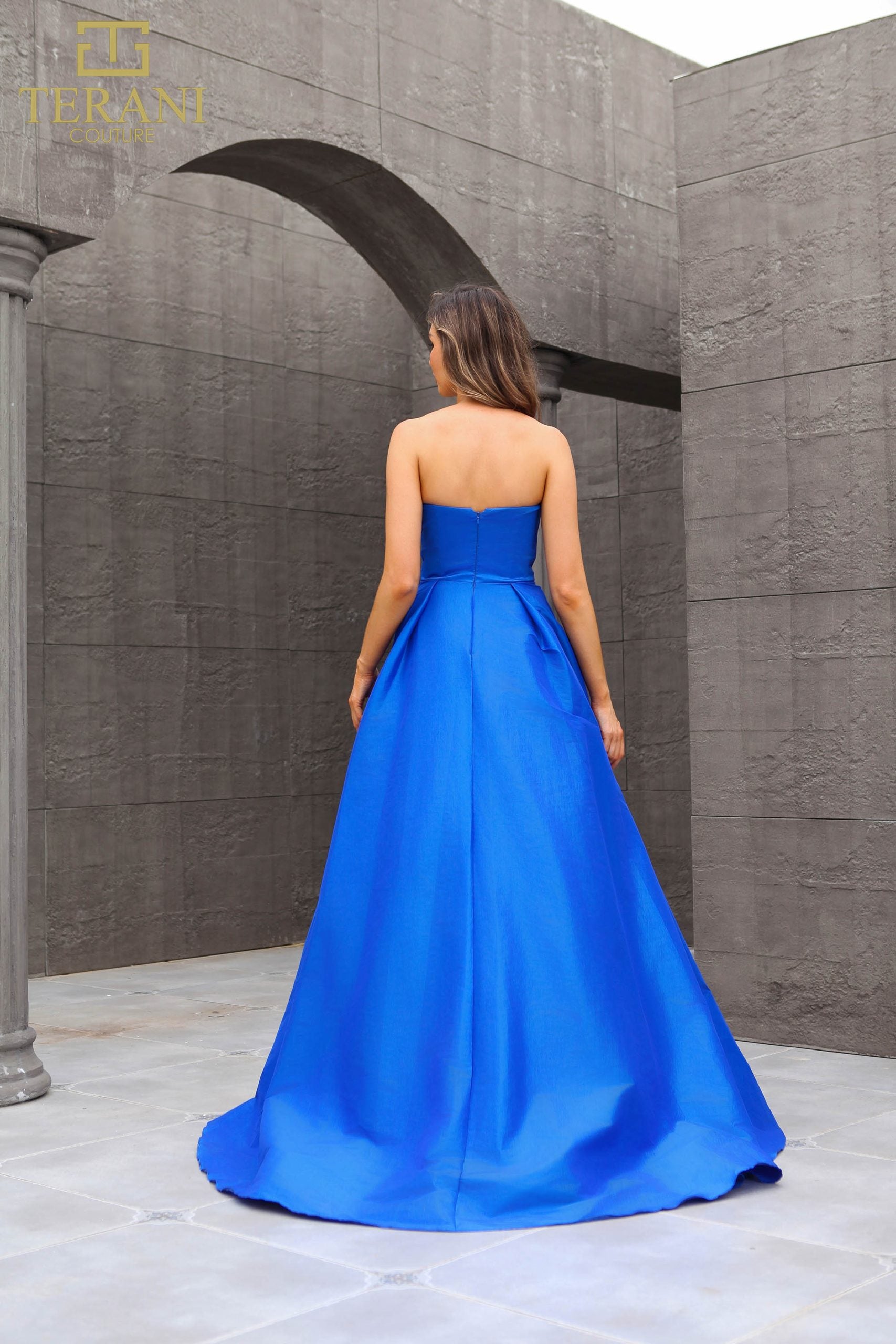 251P4060 TERANI A-line Sleeveless Satin Long Prom Dress