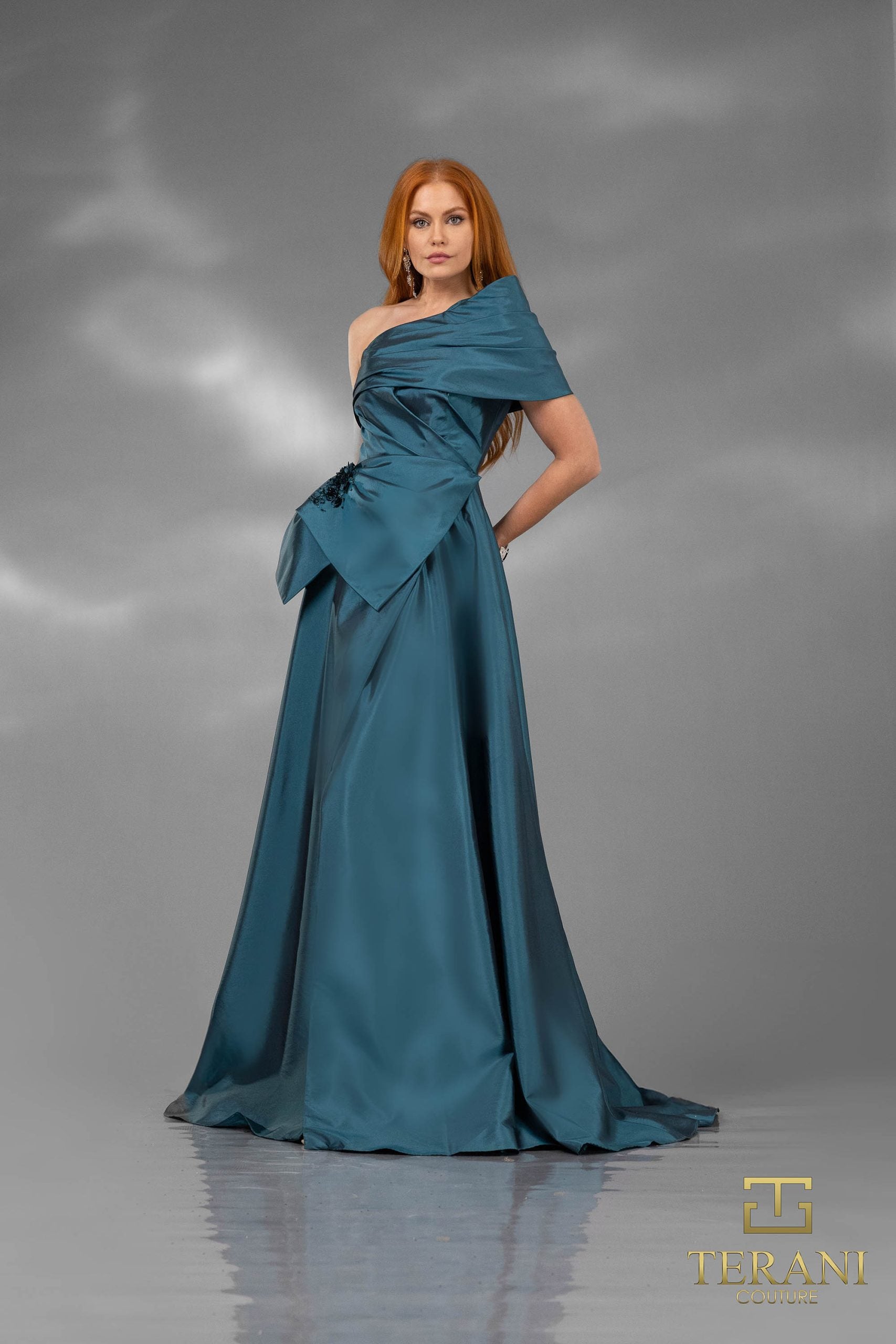 252E5102 – Fit and Flare Long Evening Dress - Dark Denim