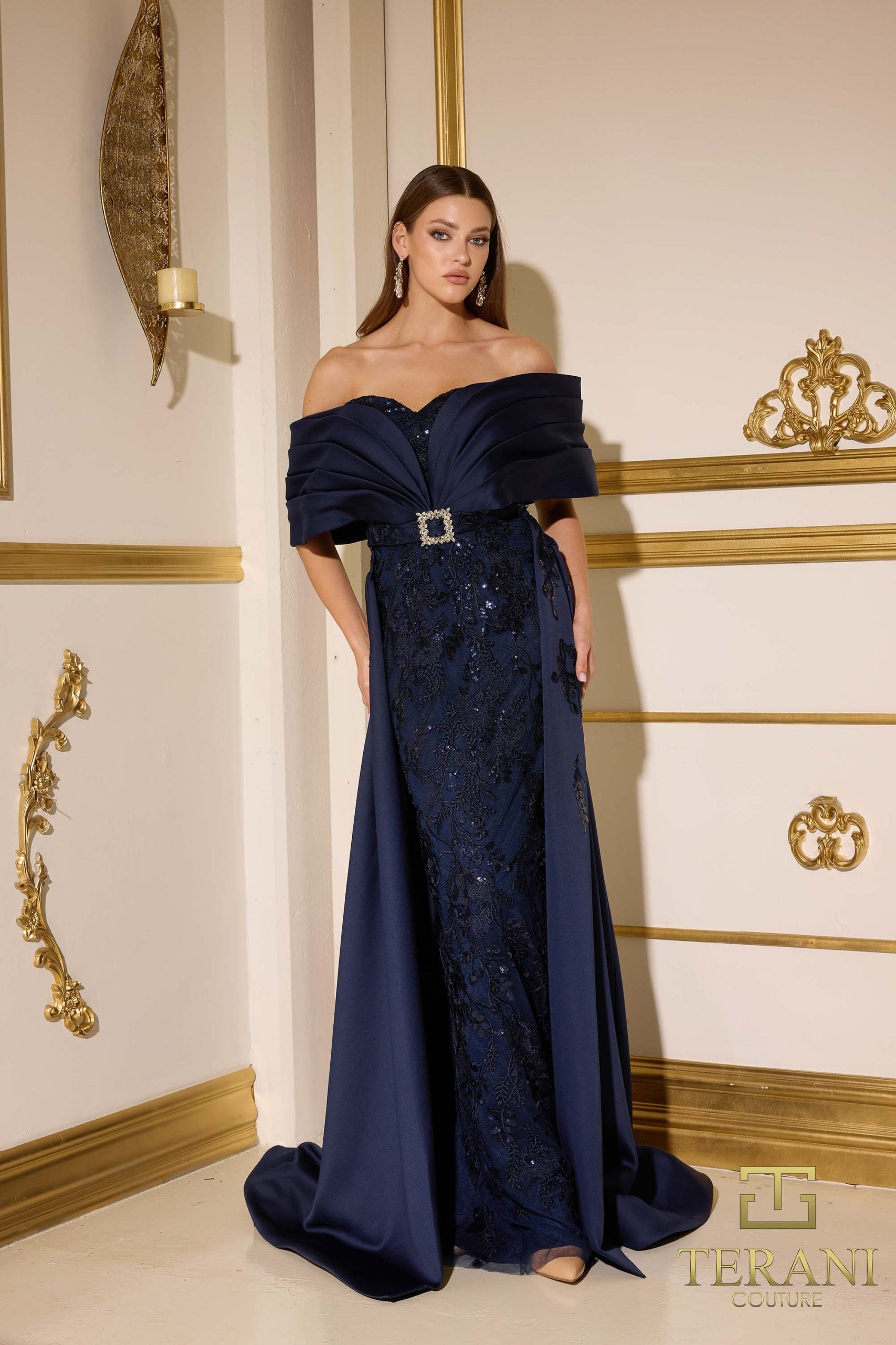 252E5124 – Fit and Flare Long Evening Dress - Dark Navy