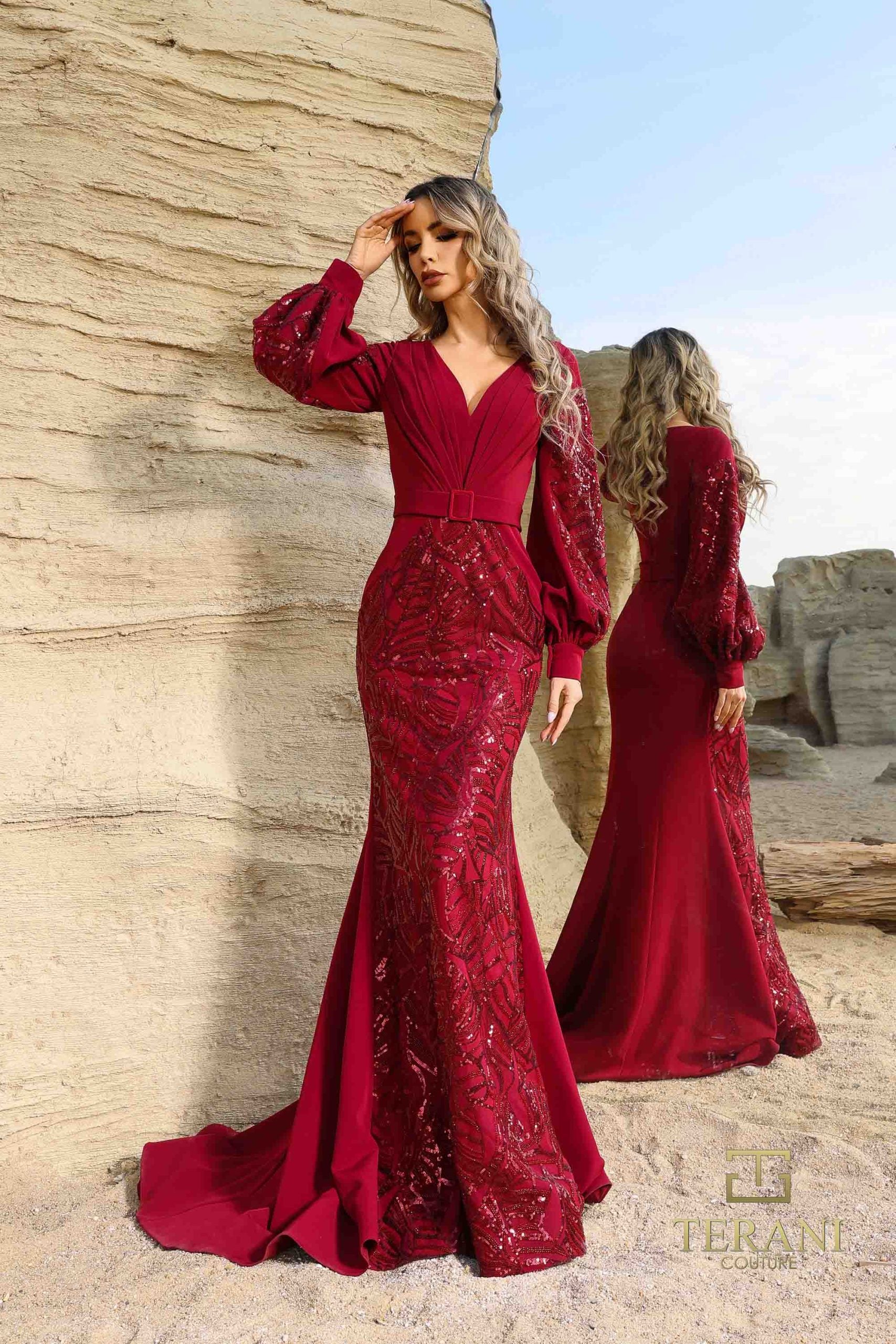 252E5129 – Fit and Flare Long Evening Dress - Dark Champagne