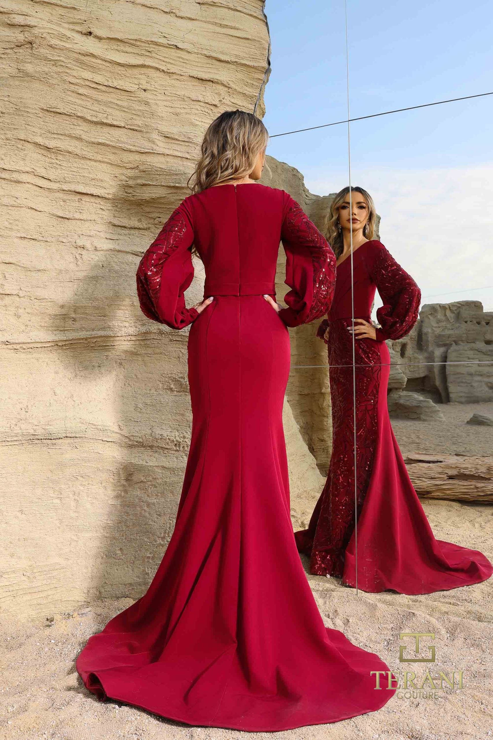 252E5129 – Fit and Flare Long Evening Dress