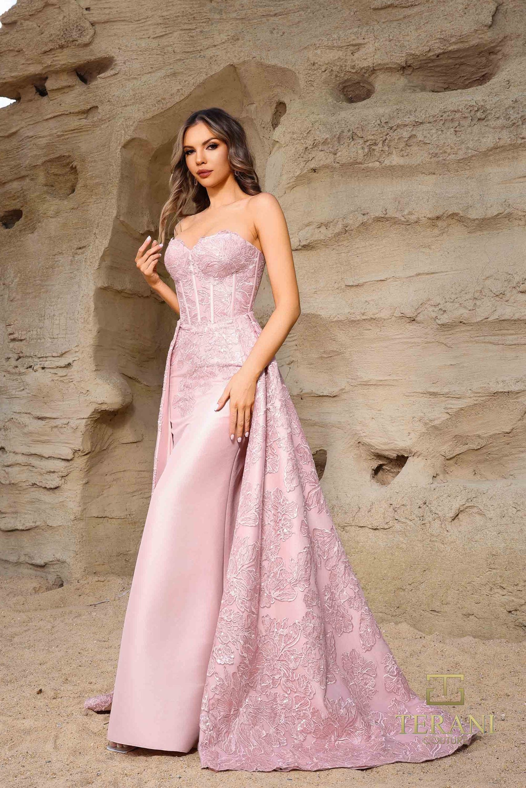 252E5134 – Fit and Flare Long With Overskirt Evening Dress - Black