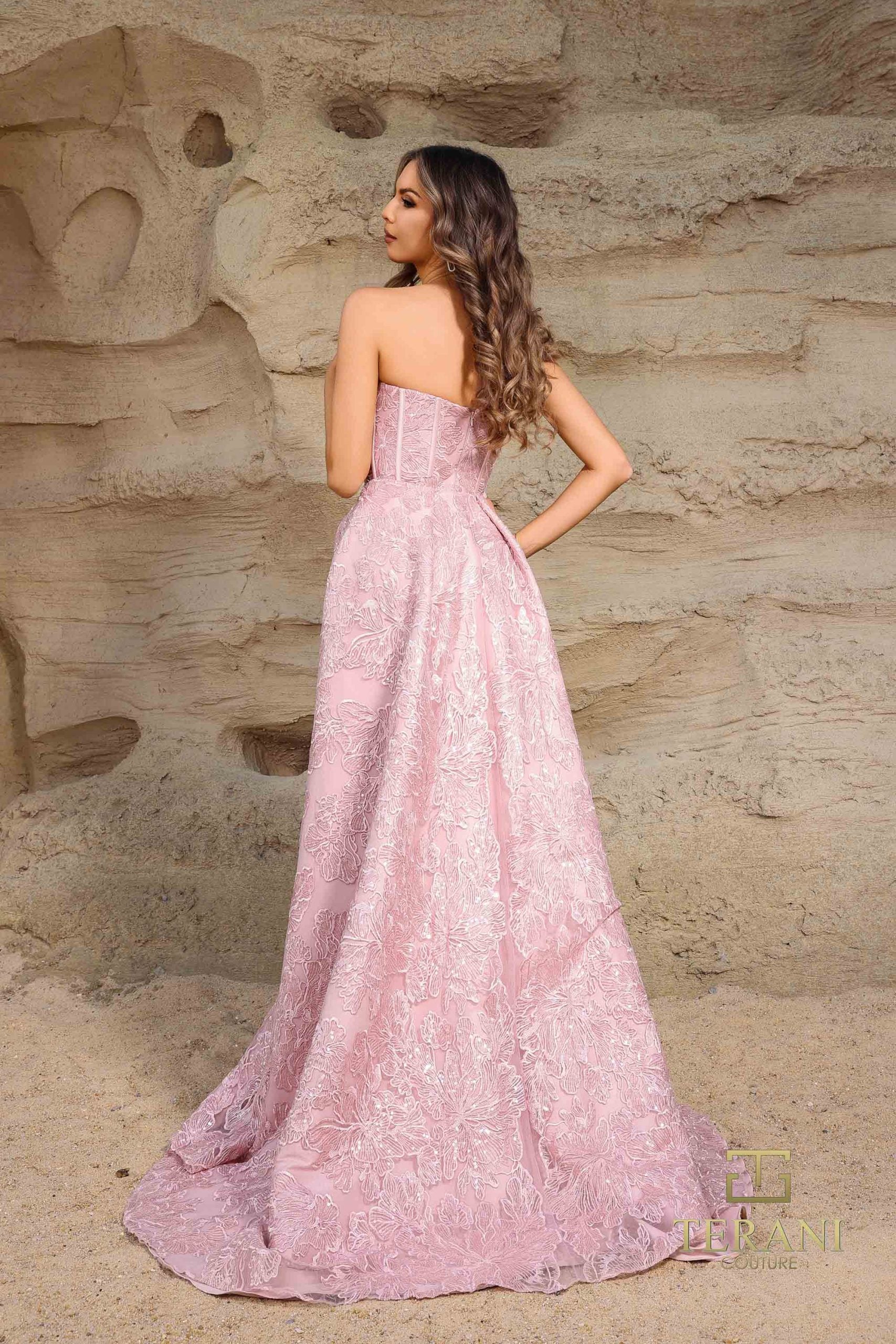 252E5134 – Fit and Flare Long With Overskirt Evening Dress