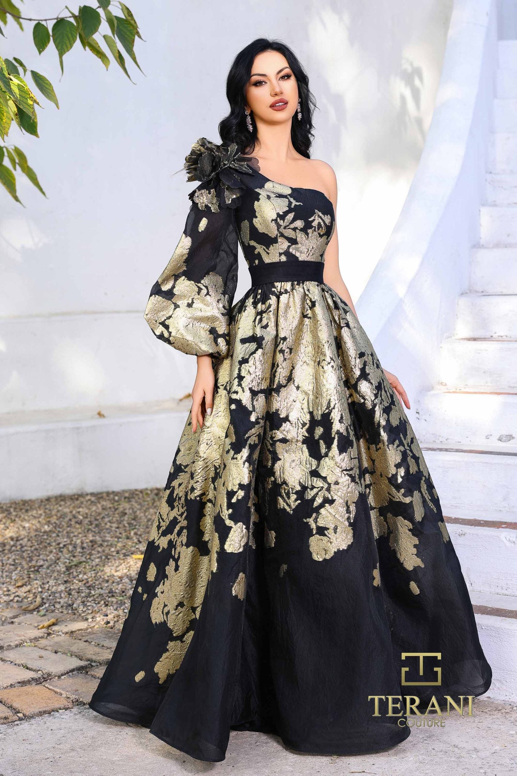 252E5140 – Ballgown Long Evening Dress - Black Gold
