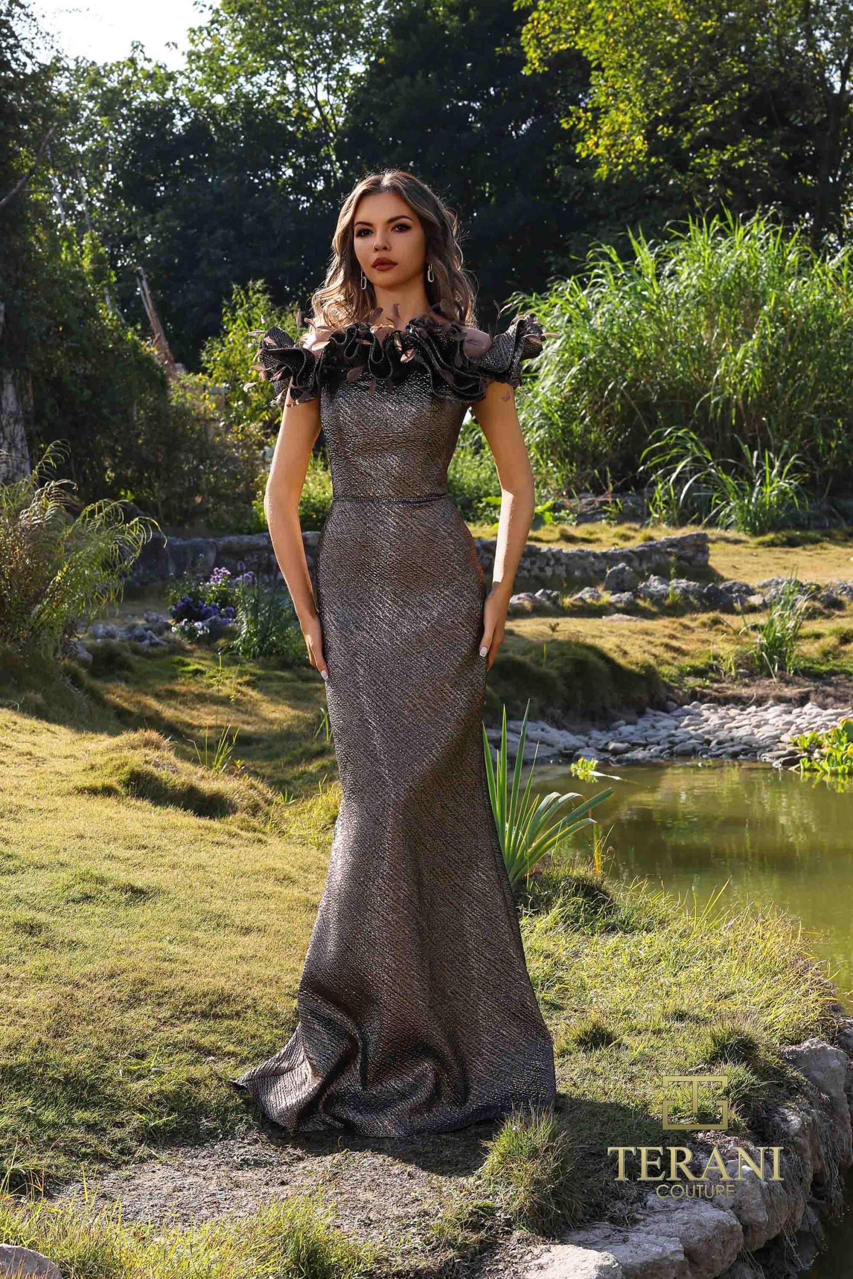 252E5156 – Fit and Flare Long Evening Dress - Copper