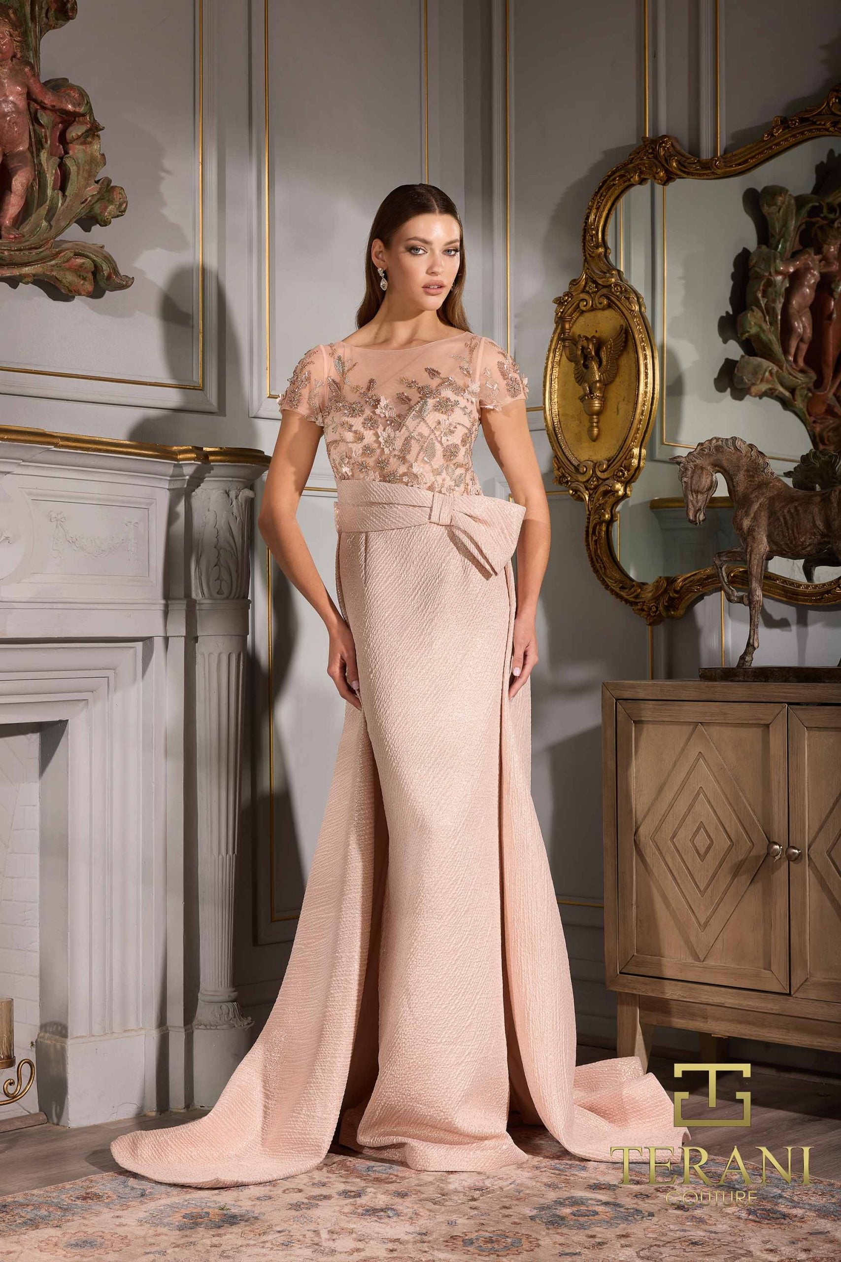 252E5157 – Fit and Flare Long Evening Dress - Light Blue
