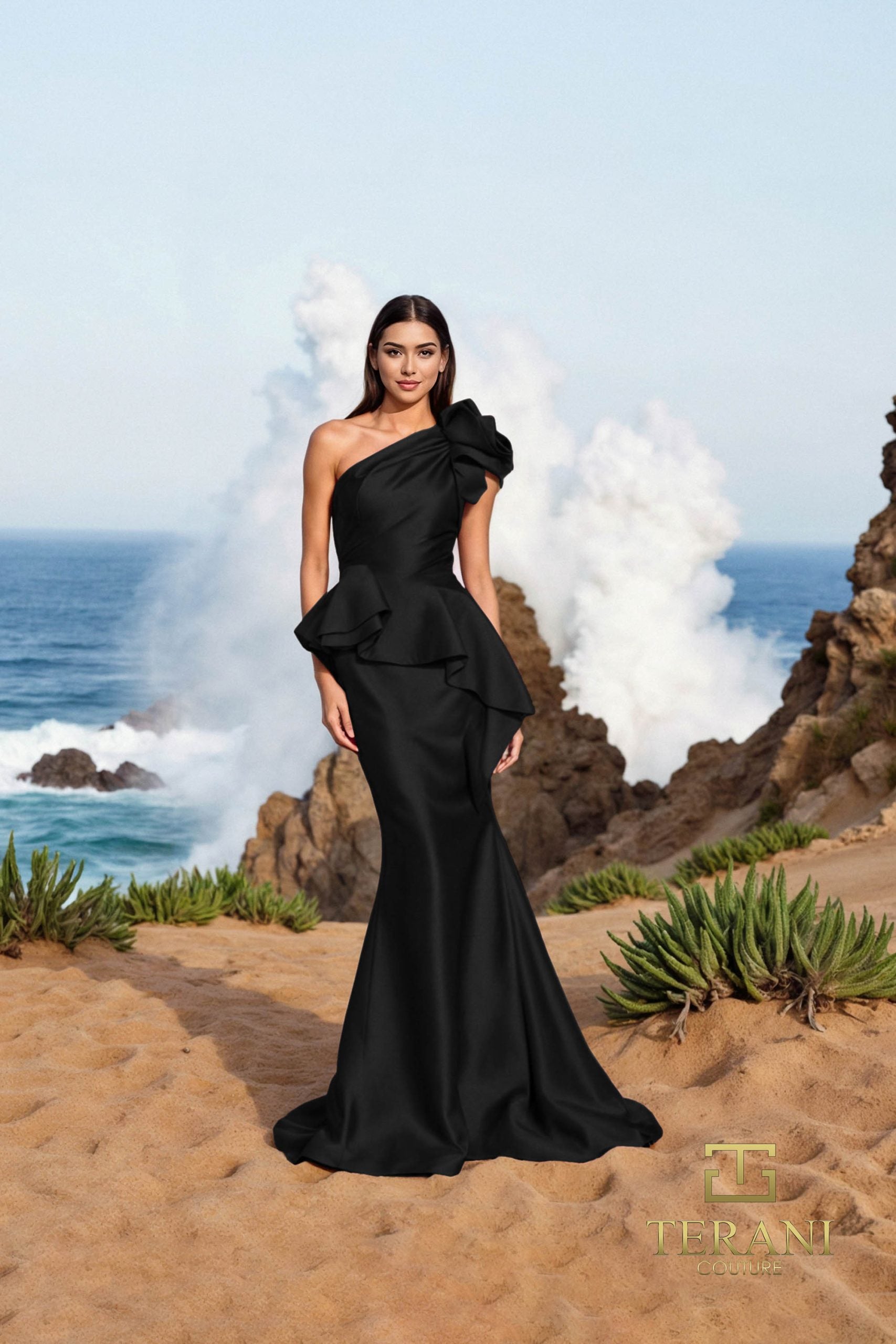 252E5546 – Fit and Flare Long Evening Dress - Black