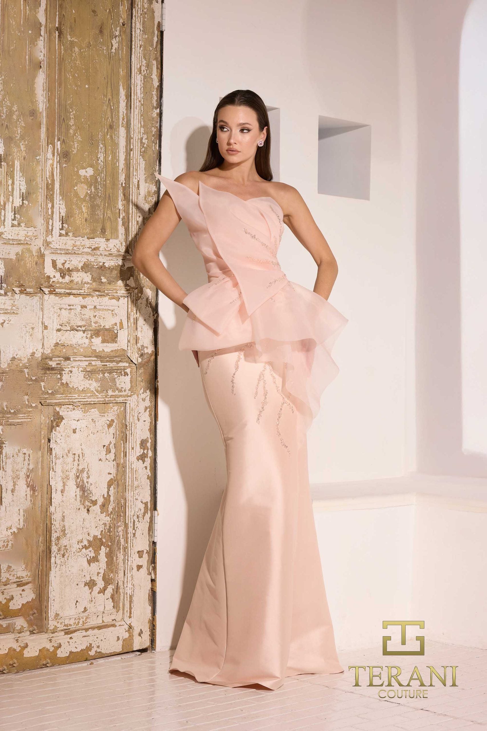 252E5550 – Fit and Flare Long Evening Dress - Blush