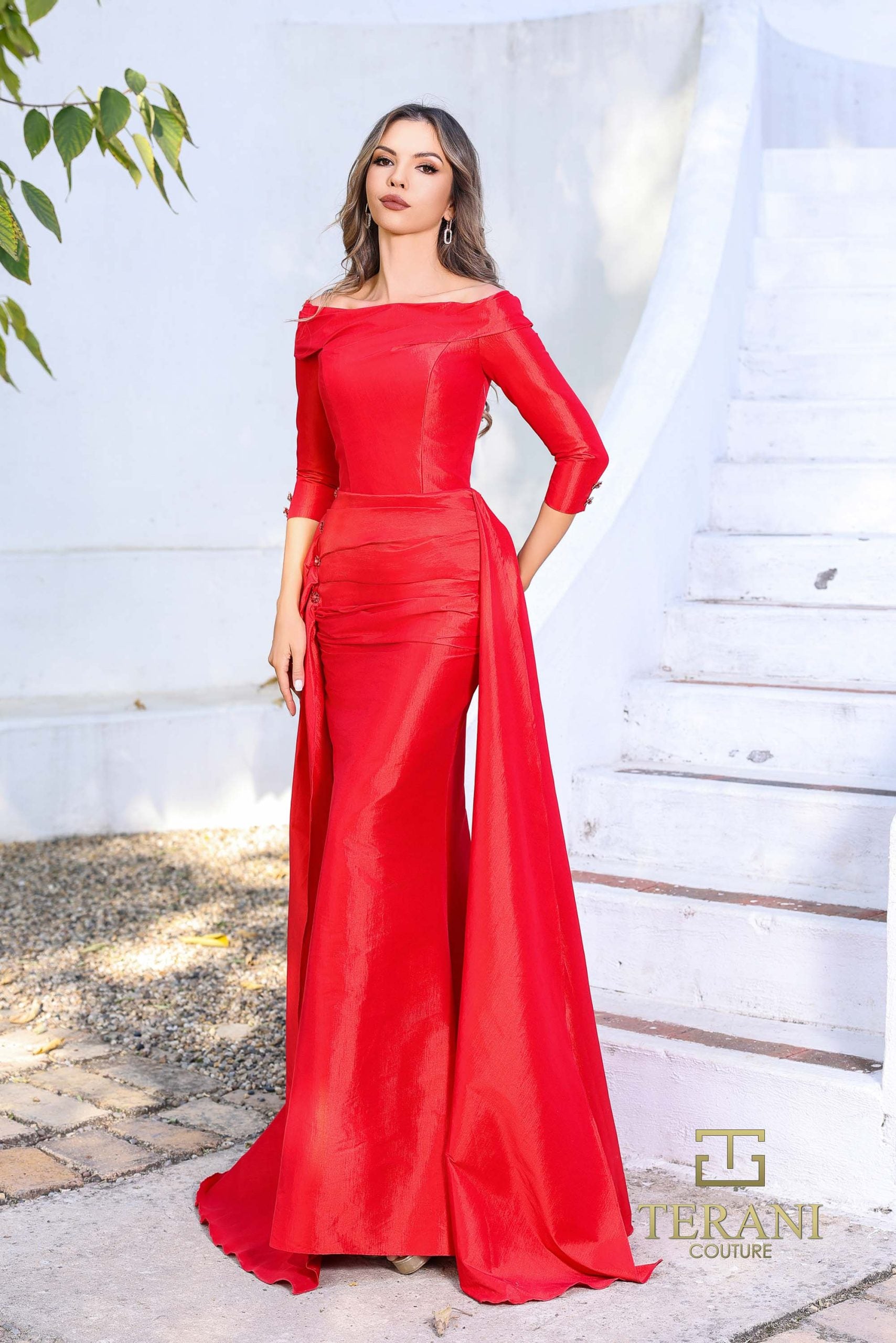 252M5303 – A-line Long MOB Dress - Red