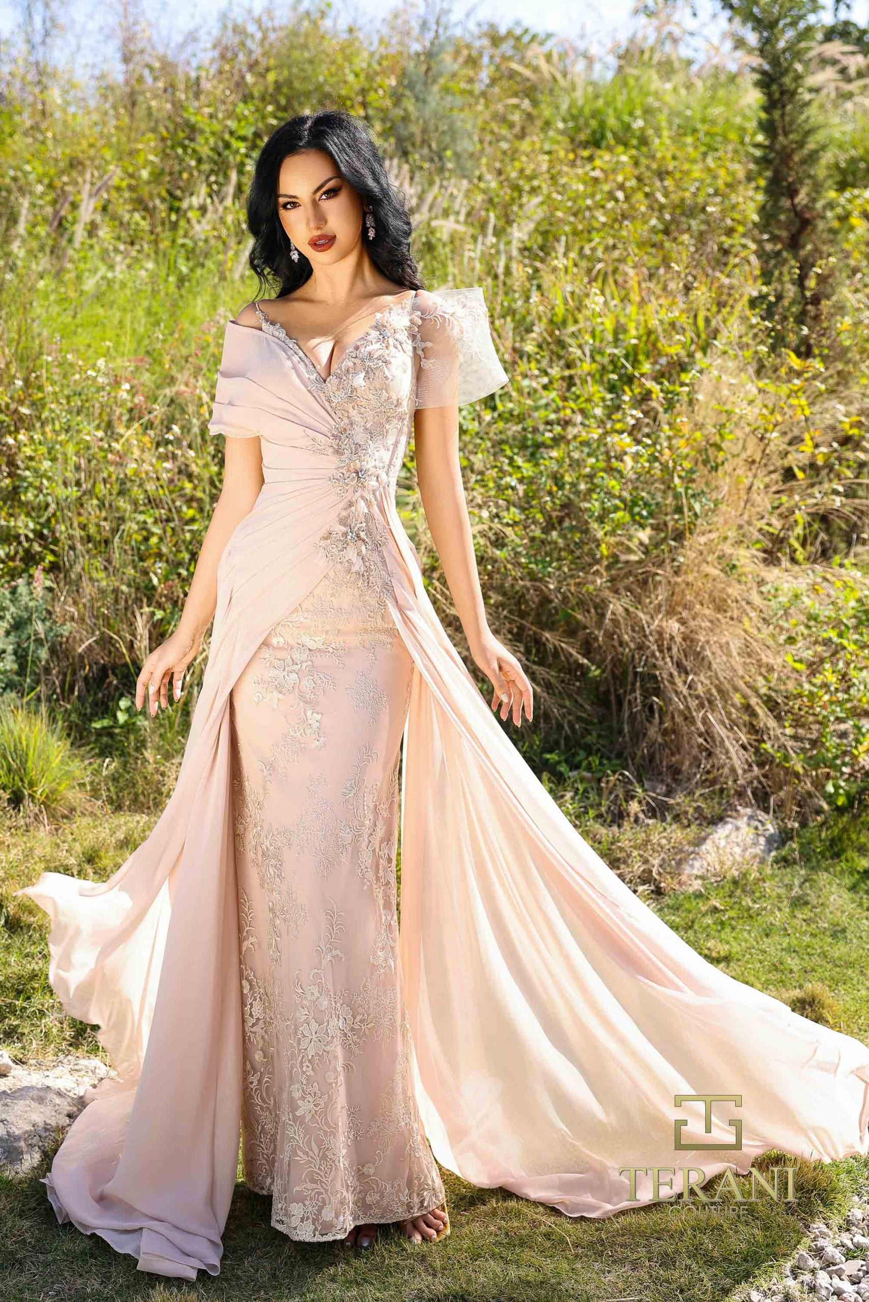 252M5308 – A-line Long MOB Dress - Champagne Gold