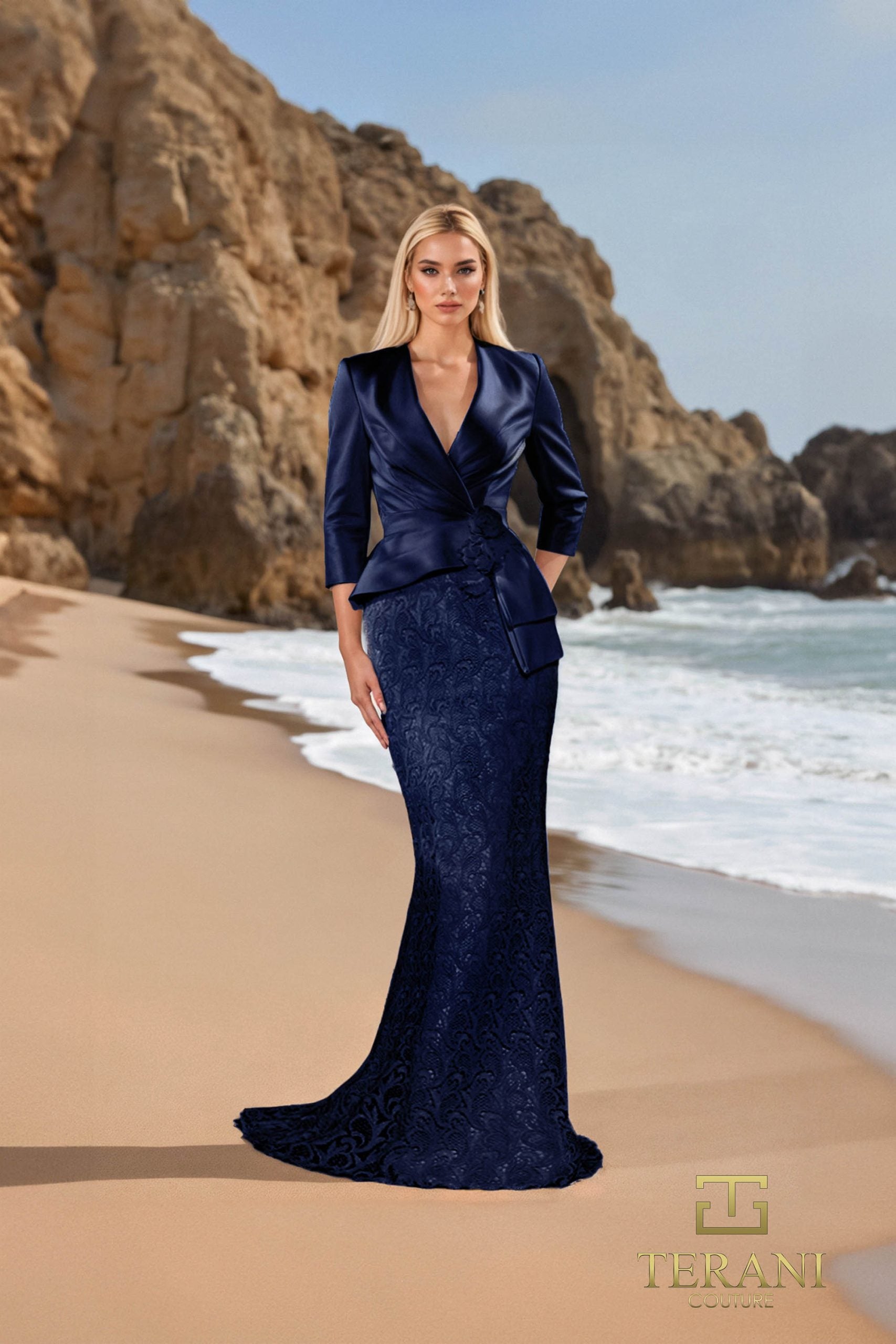 252M5310 – Mock 2 Piece Long MOB Dress
