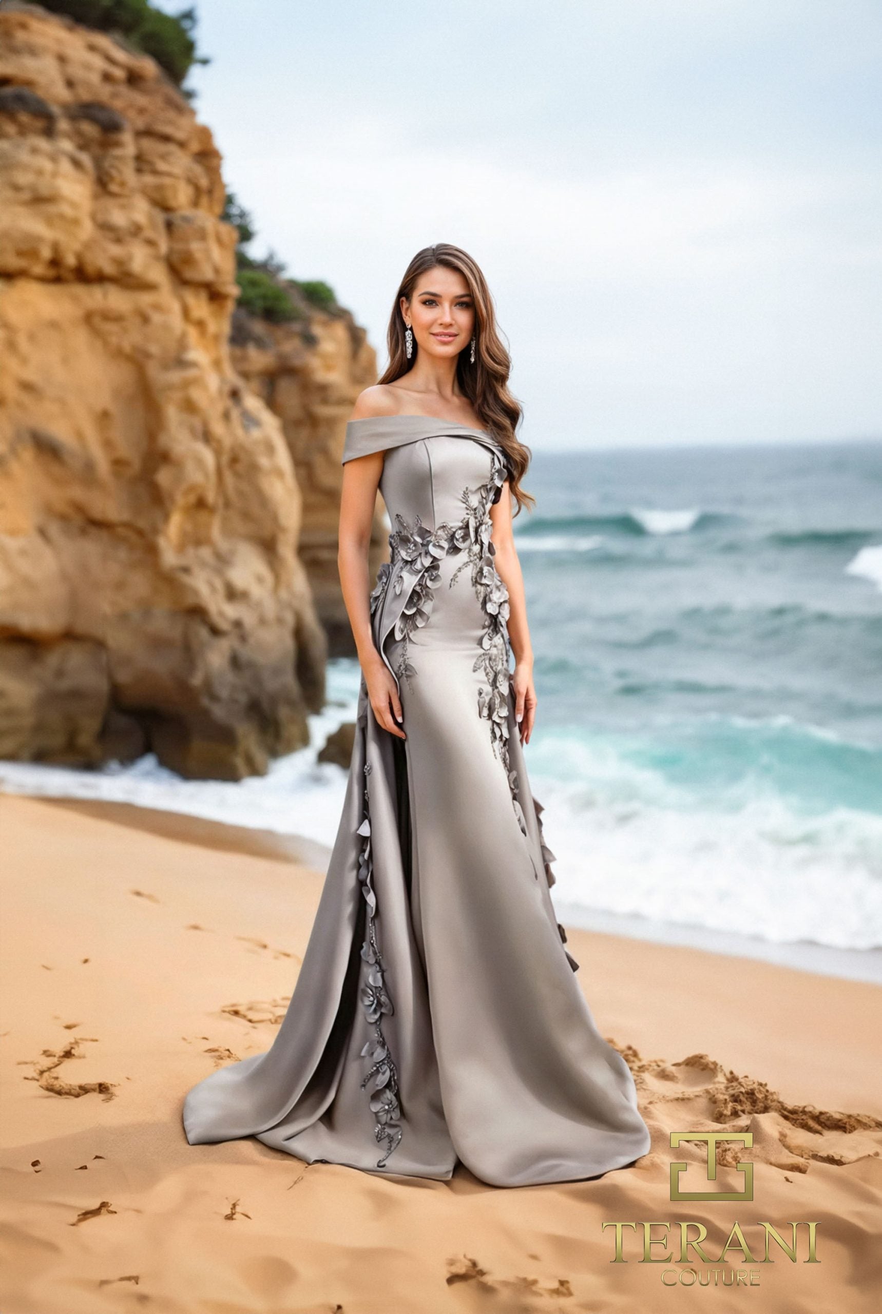 252M5317 – A-line Long MOB Dress - Navy