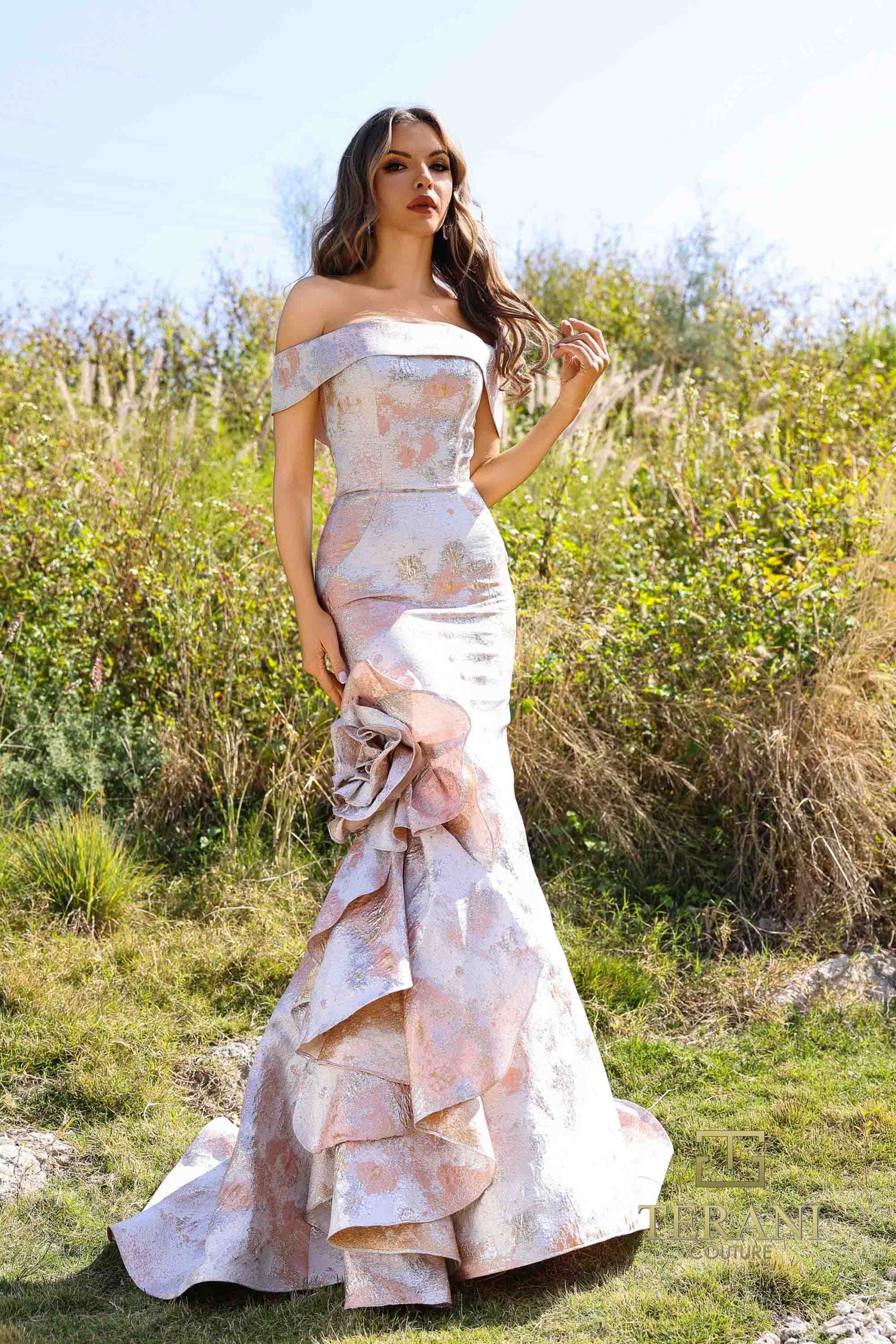 252M5318 – A-line Long MOB Dress - Blush Gold